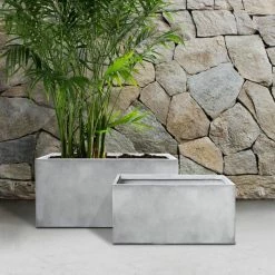 KANTE 31" and 23"L Rectangular Large Concrete Long Box Planters Set of 2, Outdoor/Indoor Strong UV Resistant w/Drainage Holes -VIGOR Plants Shop concrete kante plant pots rf0104ab c81921 44 1000