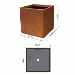 KANTE 16in.H Square Faux Weathering Steel Finish Lightweight Concrete Durable Elegant Planter w/Drainage Hole, Home and Garden -VIGOR Plants Shop faux weathering steel kante plant pots rf0001c c91942 1f 1000