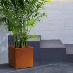 KANTE 16in.H Square Faux Weathering Steel Finish Lightweight Concrete Durable Elegant Planter w/Drainage Hole, Home and Garden -VIGOR Plants Shop faux weathering steel kante plant pots rf0001c c91942 76 1000