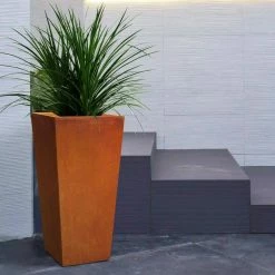 KANTE 24.4 in. H Rectangle Faux Weathering Steel Lightweight Concrete Tapered Tall Planter with Drainage Hole, Outdoor/Indoor -VIGOR Plants Shop faux weathering steel kante plant pots rf0004c c91942 31 1000