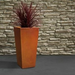 KANTE 24.4 in. H Rectangle Faux Weathering Steel Lightweight Concrete Tapered Tall Planter with Drainage Hole, Outdoor/Indoor -VIGOR Plants Shop faux weathering steel kante plant pots rf0004c c91942 fa 1000