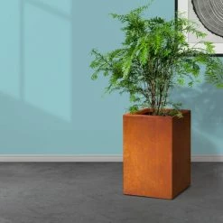 KANTE 16 in. H Faux Weathering Steel Finish Concrete Square, Modern Outdoor/Indoor Lightweight Planter Pot with Drainage Hole -VIGOR Plants Shop faux weathering steel kante plant pots rf0007b c91942 1f 1000