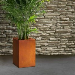 KANTE 16 in. H Faux Weathering Steel Finish Concrete Square, Modern Outdoor/Indoor Lightweight Planter Pot with Drainage Hole -VIGOR Plants Shop faux weathering steel kante plant pots rf0007b c91942 44 1000