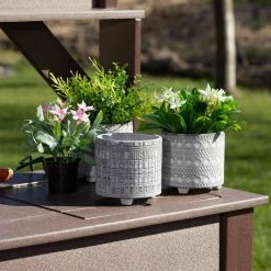 SULLIVANS Gray Geometric Print Cement Pot - Set of 3 -VIGOR Plants Shop gray patterned sullivans plant pots cmt1207 4f 1000