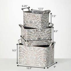 SULLIVANS 9.5 in., 8.5 in. and 7.5 in. Gray Metal Flourish Planter with Handles - (Set of 3) 9 SULLIVANS 9.5 in., 8.5 in. and 7.5 in. Gray Metal Flourish Planter with Handles - (Set of 3) -VIGOR Plants Shop gray sullivans plant pots met1823 1f 1000