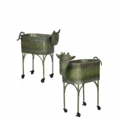 SULLIVANS Green Metal Farm Animal Planters (Set of 2)
