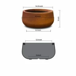 KANTE 16 in. Dia. Round Iron Oxide Concrete Bowl Planter, Outdoor Indoor Large Planter Pot with Drainage Hole -VIGOR Plants Shop iron oxide kante plant pots rc0051b c80621 c3 1000