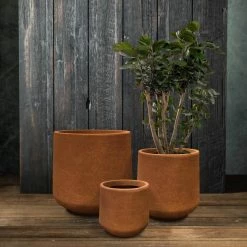 KANTE 17.3 in., 13.4 in., & 10.6 in. H Round Iron Oxide Concrete Planter (Set of 3) Outdoor Indoor Large Pots w/Drainage Holes -VIGOR Plants Shop iron oxide kante plant pots rf2015022bcd c80621 fa 1000