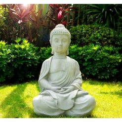 KANTE 25.6 in. H Natural Concrete/Fiberglass Indoor Outdoor Sitting Meditating Zen Buddha Statue -VIGOR Plants Shop kante garden statues osp141006 c80021 1f 1000