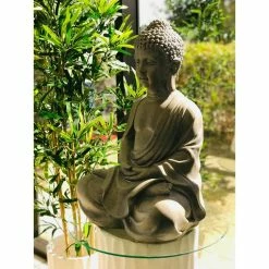 KANTE 25.6 in. H Natural Concrete/Fiberglass Indoor Outdoor Sitting Meditating Zen Buddha Statue -VIGOR Plants Shop kante garden statues osp141006 c80021 76 1000