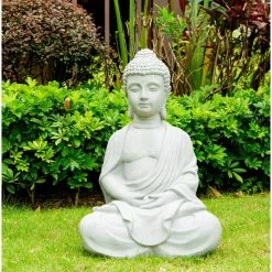 KANTE 25.6 in. H Natural Concrete/Fiberglass Indoor Outdoor Sitting Meditating Zen Buddha Statue -VIGOR Plants Shop kante garden statues osp141006 c80021 c3 1000