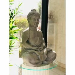 KANTE 25.6 in. H Natural Concrete/Fiberglass Indoor Outdoor Sitting Meditating Zen Buddha Statue -VIGOR Plants Shop kante garden statues osp141006 c80021 d4 1000