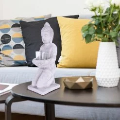 KANTE 12.8 in. H Gray Cement Buddha Tealight Candle Holder Garden Statue Ornament -VIGOR Plants Shop kante garden statues sx20200173 1f 1000