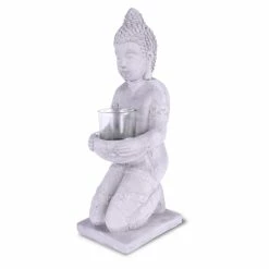 KANTE 12.8 in. H Gray Cement Buddha Tealight Candle Holder Garden Statue Ornament