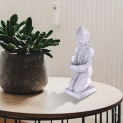 KANTE 12.8 in. H Gray Cement Buddha Garden Statue Tealight Candle Holder Ornament -VIGOR Plants Shop kante garden statues sx20200175 1f 1000