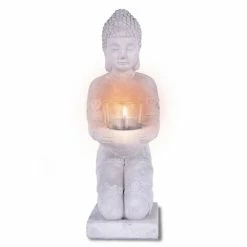 KANTE 12.8 in. H Gray Cement Buddha Garden Statue Tealight Candle Holder Ornament -VIGOR Plants Shop kante garden statues sx20200175 44 1000