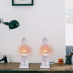 KANTE 12.8 in. H Gray Cement Buddha Garden Statue Tealight Candle Holder Ornament (2-Pack) -VIGOR Plants Shop kante garden statues sx20200176 1f 1000