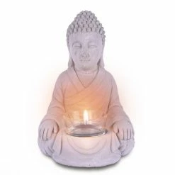 KANTE 6.5 in. H Gray Cement Sitting Buddha Garden Statue Tealight Candle Holder Ornament (2-Pack) -VIGOR Plants Shop kante garden statues sx20200177 4f 1000
