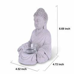 KANTE 6.5 in. H Gray Cement Sitting Buddha Garden Statue Tealight Candle Holder Ornament (2-Pack) -VIGOR Plants Shop kante garden statues sx20200177 c3 1000