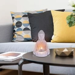 KANTE 6.5 in. H Gray Cement Sitting Buddha Garden Statue Tealight Candle Holder Ornament (2-Pack) -VIGOR Plants Shop kante garden statues sx20200177 fa 1000