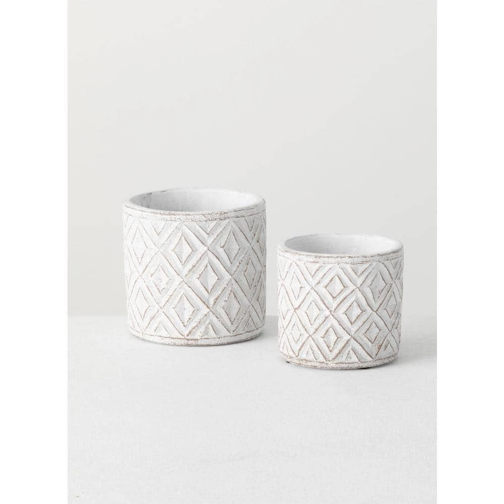 SULLIVANS Multi-Color Cement Patterned Pot (Set of 2) 3 SULLIVANS Multi-Color Cement Patterned Pot (Set of 2)
