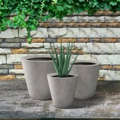 KANTE Large, Medium, Small Round Natural Finish Lightweight Concrete and Weather Resistant Fiberglass Planters (Set of 3) -VIGOR Plants Shop natural concrete kante plant pots rc0154bcd c80021 76 1000