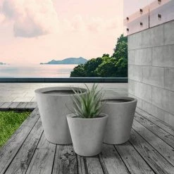 KANTE Large, Medium, Small Round Natural Finish Lightweight Concrete and Weather Resistant Fiberglass Planters (Set of 3) -VIGOR Plants Shop natural concrete kante plant pots rc0154bcd c80021 c3 1000