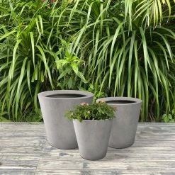 KANTE Large, Medium, Small Round Natural Finish Lightweight Concrete and Weather Resistant Fiberglass Planters (Set of 3) -VIGOR Plants Shop natural concrete kante plant pots rc0154bcd c80021 fa 1000