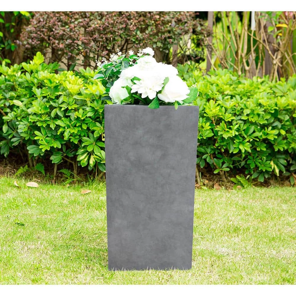 KANTE 24 in. Tall Natural Concrete Lightweight Modern Square Outdoor Planter 4 KANTE 24 in. Tall Natural Concrete Lightweight Modern Square Outdoor Planter - Image 2