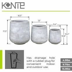 KANTE 17.3 in. Tall Natural Lightweight Concrete Footed Tulip Outdoor Round Planter (Set of 3) -VIGOR Plants Shop natural kante plant pots rf2015022bcd c80021 44 1000