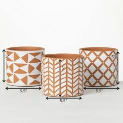 SULLIVANS Geometric Print Terracotta Pot - Set of 3 -VIGOR Plants Shop orange and white patterned sullivans plant pots cmt1200 1f 1000