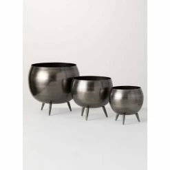 SULLIVANS Pewter Metal Pot With Feet (Set of 3) -VIGOR Plants Shop pewter sullivans plant pots met1626 1f 1000