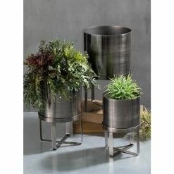 SULLIVANS Pewter Metal Planter With Stand (Set of 3) -VIGOR Plants Shop pewter sullivans plant pots met1627 4f 1000