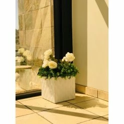 KANTE 12 in. H Square Pure White Concrete/Fiberglass Indoor Outdoor Elegant Retro Planter -VIGOR Plants Shop pure white kante plant pots osf0201b c80011 4f 1000