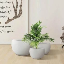 KANTE 20 in., 16 in. and 12 in. W Pure White Concrete Round Elegant Planters (Set of 3), Outdoor Indoor Modern Planter Pots -VIGOR Plants Shop pure white kante plant pots rc0049abc c80011 c3 1000
