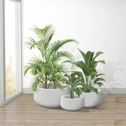 KANTE 19.6 in., 15.7 in. & 11.8 in. W Round Pure White Concrete Elegant Planters Set of 3, Outdoor Indoor w/Drainage Holes -VIGOR Plants Shop pure white kante plant pots rc0051abc c80011 4f 1000