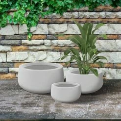 KANTE 19.6 in., 15.7 in. & 11.8 in. W Round Pure White Concrete Elegant Planters Set of 3, Outdoor Indoor w/Drainage Holes -VIGOR Plants Shop pure white kante plant pots rc0051abc c80011 76 1000