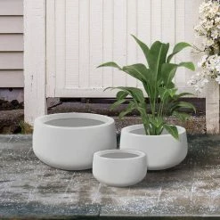 KANTE 19.6 in., 15.7 in. & 11.8 in. W Round Pure White Concrete Elegant Planters Set of 3, Outdoor Indoor w/Drainage Holes -VIGOR Plants Shop pure white kante plant pots rc0051abc c80011 fa 1000