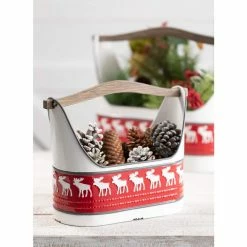 SULLIVANS Red and White Reindeer Metal Trugs with Wood Handles (Set of 2) -VIGOR Plants Shop red sullivans plant pots met1740 4f 1000