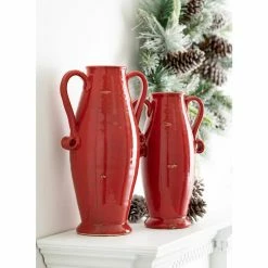 SULLIVANS Red Ceramic Handled Urn (Set of 2) -VIGOR Plants Shop red sullivans urn planters cm2955 4f 1000