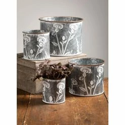 SULLIVANS Silver Metal Flower Patterned Planter (Set of 4) -VIGOR Plants Shop silver sullivans plant pots met1702 1f 1000