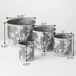 SULLIVANS Silver Metal Flower Patterned Planter (Set of 4) -VIGOR Plants Shop silver sullivans plant pots met1702 4f 1000