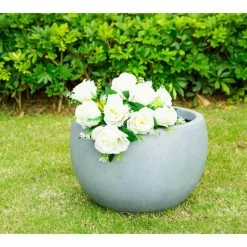 KANTE 12 in. W Round Slate Gray Concrete/Fiberglass Indoor Outdoor Modern Seamless Bowl Planter -VIGOR Plants Shop slate gray kante plant pots osc0049a c60611 44 1000