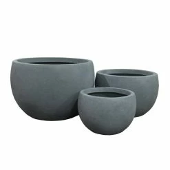 KANTE 20 in., 16 in. and 12 in. W Round Slate Gray Concrete/Fiberglass Indoor Outdoor Elegant Bowl Planters (Set of 3) -VIGOR Plants Shop slate gray kante plant pots osc0049abc c60611 c3 1000