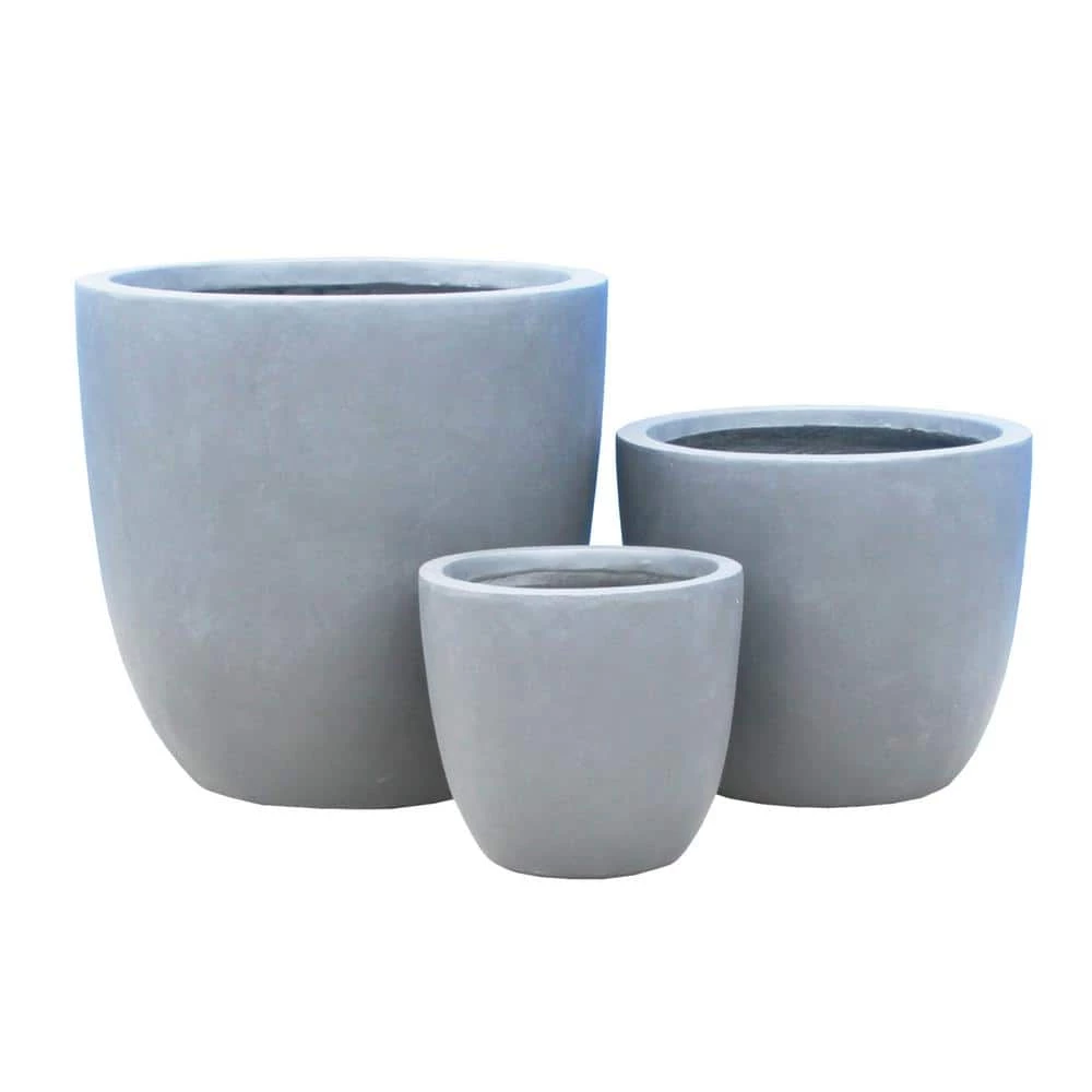 KANTE 18", 14" and 10"W Round Slate Gray Lightweight Concrete/Fiberglass Indoor Outdoor Elegant Seamless Planters (Set of 3) 5 KANTE 18", 14" and 10"W Round Slate Gray Lightweight Concrete/Fiberglass Indoor Outdoor Elegant Seamless Planters (Set of 3) - Image 3