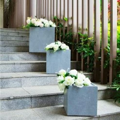 KANTE 16 in. x 12 in. and 10 in. W Square Slate Gray Concrete/Fiberglass Indoor Outdoor Elegant Planters -VIGOR Plants Shop slate gray kante plant pots osf0001abc c60611 4f 1000