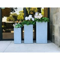 KANTE 28 in. x 24 in. and 20 in. H Square Slate Gray Concrete/Fiberglass Indoor Outdoor Modern Tall Planters -VIGOR Plants Shop slate gray kante plant pots osf0002abc c60611 1f 1000