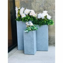 KANTE 28 in. x 24 in. and 20 in. H Square Slate Gray Concrete/Fiberglass Indoor Outdoor Modern Tall Planters -VIGOR Plants Shop slate gray kante plant pots osf0002abc c60611 44 1000