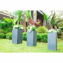 KANTE 28 in. x 24 in. and 20 in. H Square Slate Gray Concrete/Fiberglass Indoor Outdoor Modern Tall Planters -VIGOR Plants Shop slate gray kante plant pots osf0002abc c60611 4f 1000