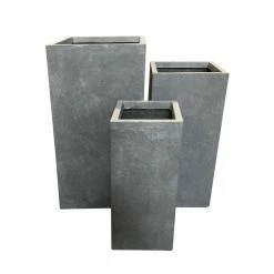 KANTE 28 in. x 24 in. and 20 in. H Square Slate Gray Concrete/Fiberglass Indoor Outdoor Modern Tall Planters -VIGOR Plants Shop slate gray kante plant pots osf0002abc c60611 c3 1000